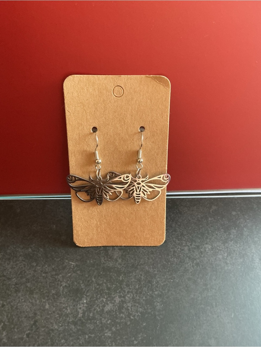 Silver Tone Moth Earrings